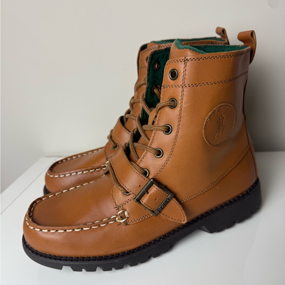Polo Ralph Lauren Ranger Hi‎ II Boys Leather Boots Tan Burnished 6.5